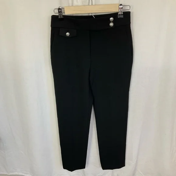 Veronica Beard Women's Black Renzo Side Button High Rise Slim Pants Size 00